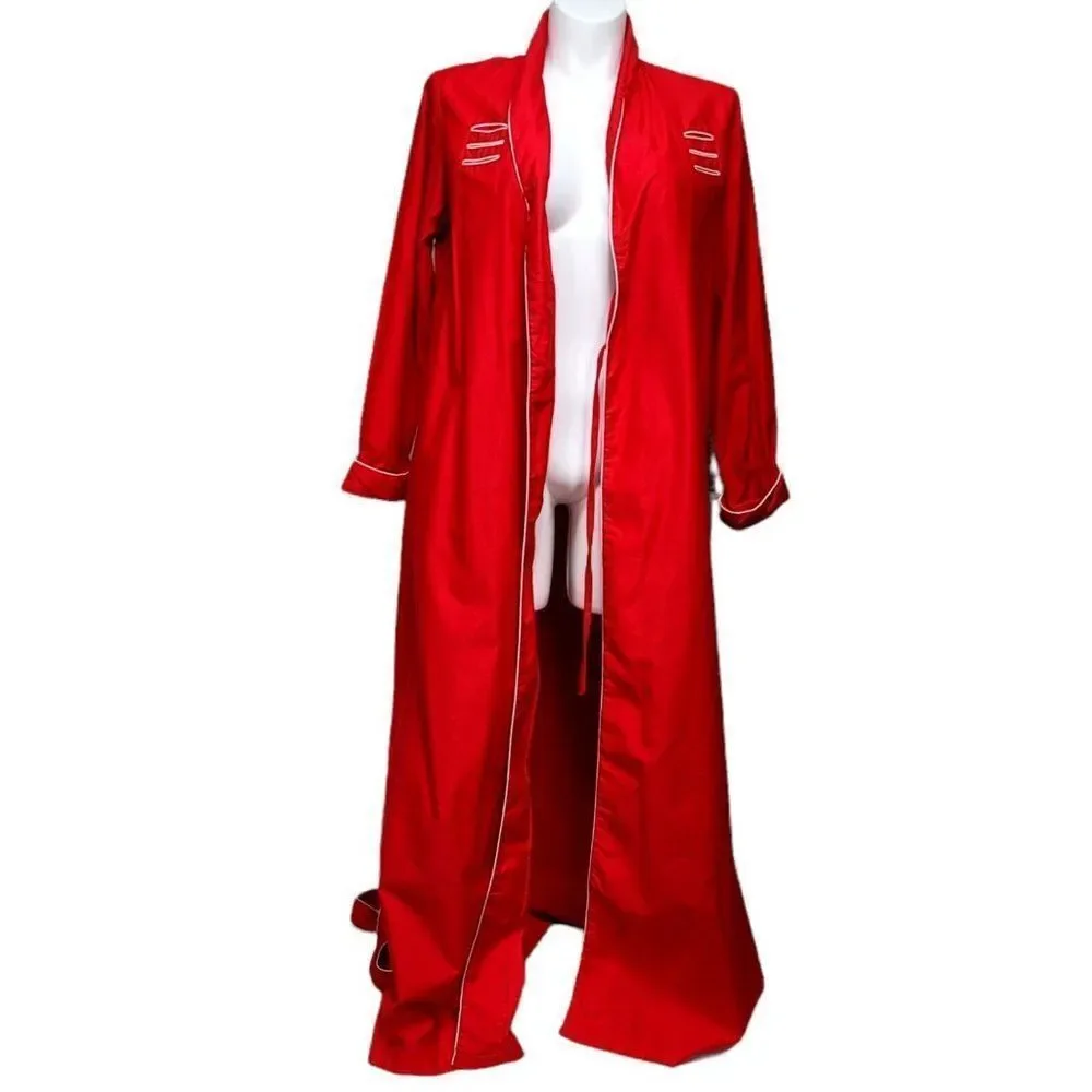 David Brown California Vintage Red‎ Cotton Maxi Robe White Piping Size L